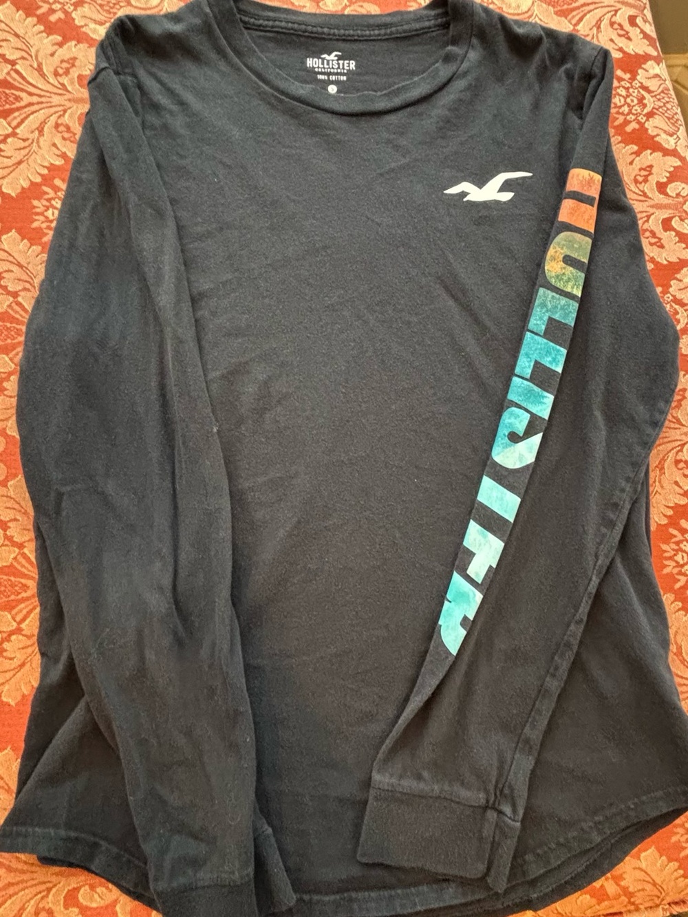 Hollister Black Long-Sleeve Tee with Multicolor Sleeve Logo